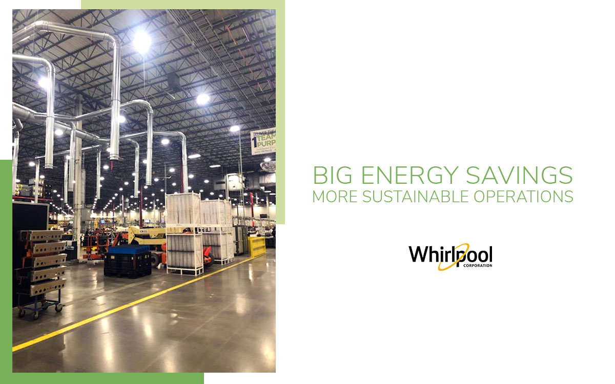 photo of new lights in Whirlpool Cleveland manufacturing plant showing new lights that led to energy-efficiency and more sustainable opertaions