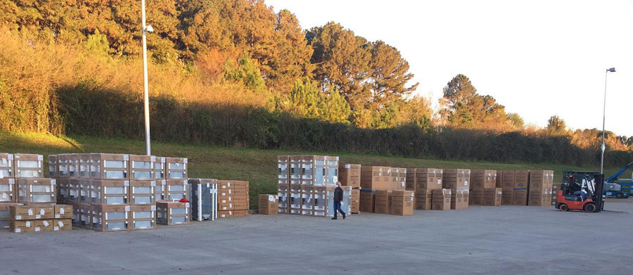 Whirlpool appliances lined up prepared for the sale to benefit United Way in Clevleland, Tennessee