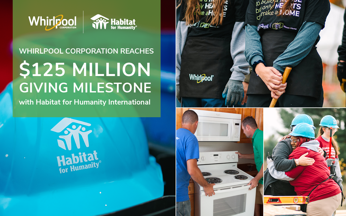 Collage of Whirlpool corporation and Habitat for Humanity working together