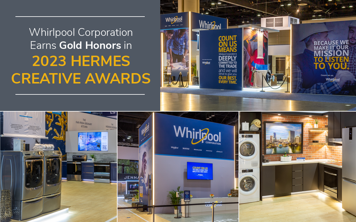Collage of images featuring Whirlpool Corporation's award winning booth design