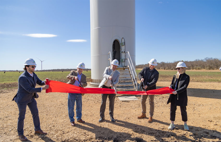 ribbon-cutting event launching Whirlpool Mesquite Sky windfarm in Texas