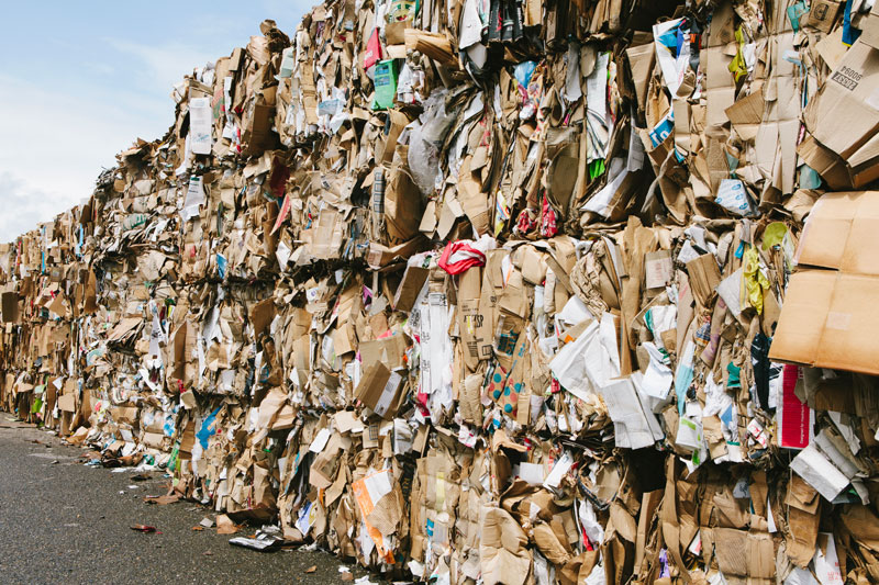 Paper waste waits for recycling at recycling plant