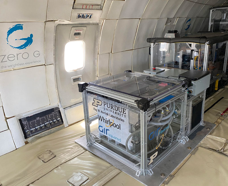 Whirlpool zero gravity refrigerator prototype in the zero gravity test jet